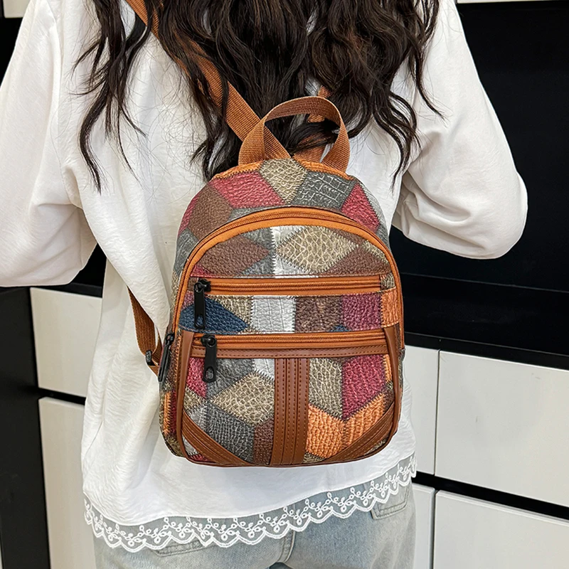 Fashion Backpack Women - 여성용 패치워크 백팩, 다양한 질감의 디자인으로
